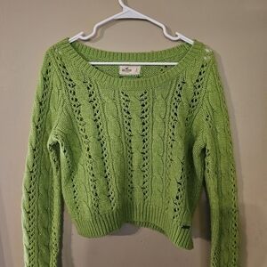lime green large knit croptop Hollister sweater